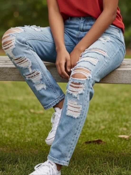 Wax Jean Denim - Wax Jean Light Blue Distressed Boyfriend Jeans